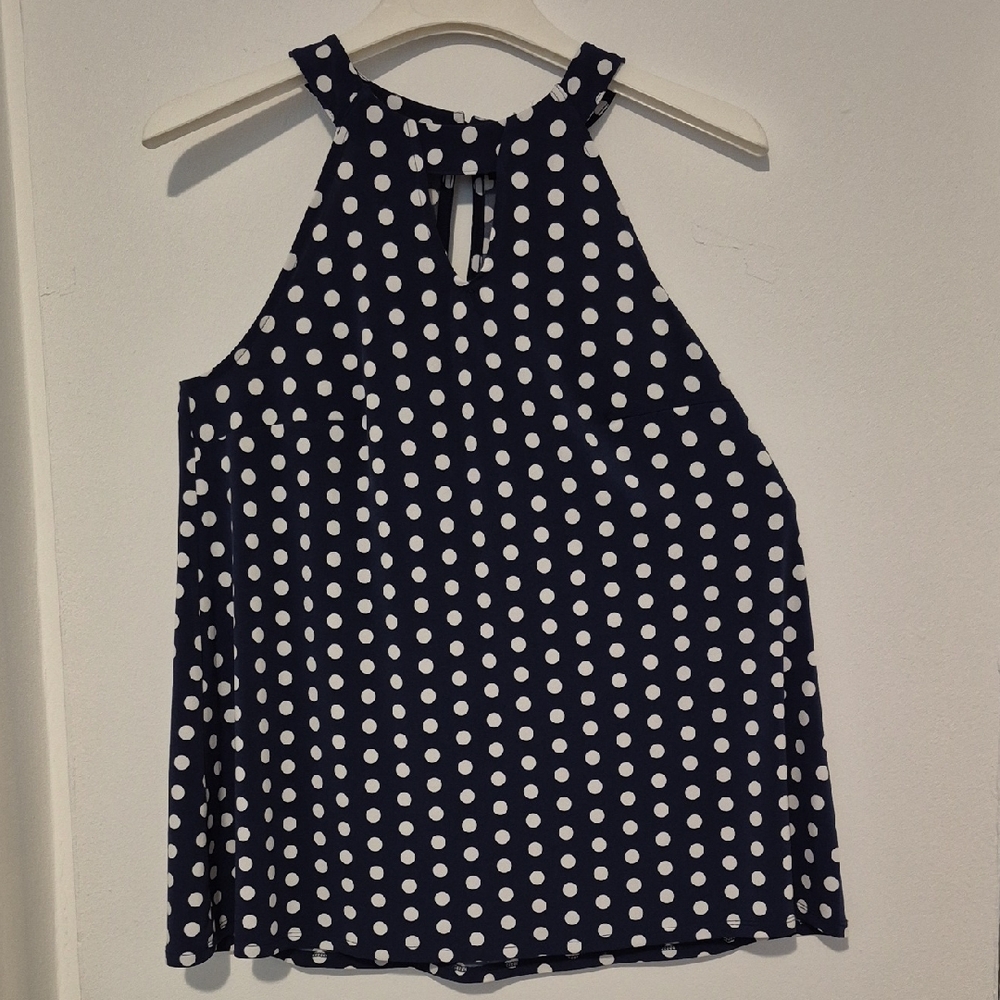 Lane Bryant Navy and White Polka Dot Tank Top